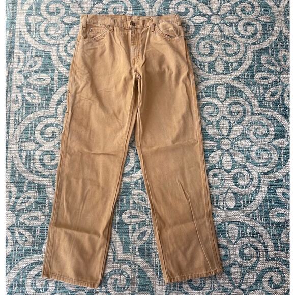 Dickies Men's Relaxed Fit Duck Canvas Carpenter Work Pants Khaki - Size 34x32 - Picture 2 of 11